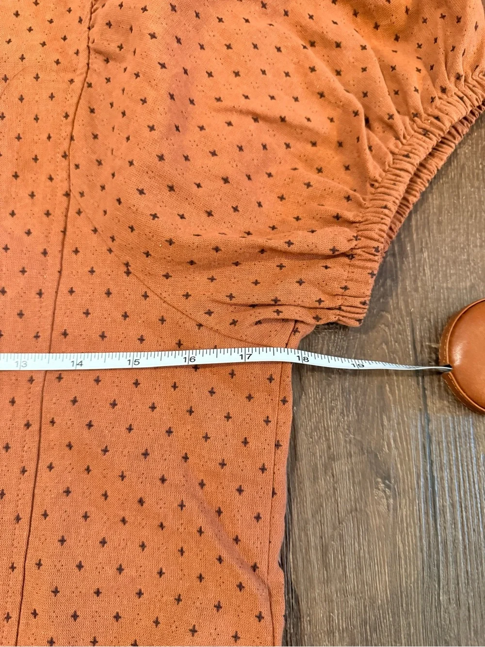 NWT Madewell Rust Orange Dot Puff-Sleeve Crop Top 100% cotton sz 6